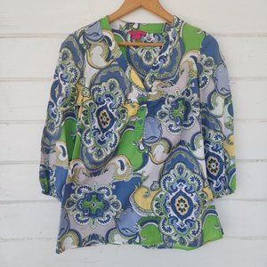 Boho Peasant Style Paisley Blouse 3/4 Length Sleeves Size Large